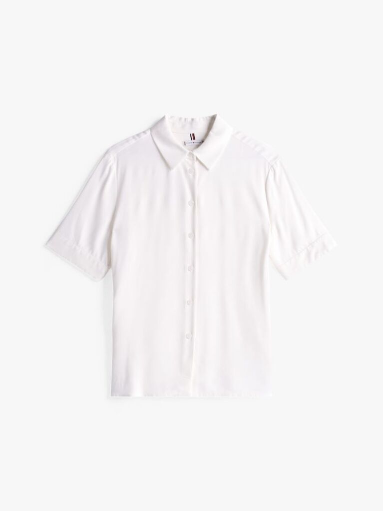 White Relaxed Fit Short Sleeve Shirt  Women