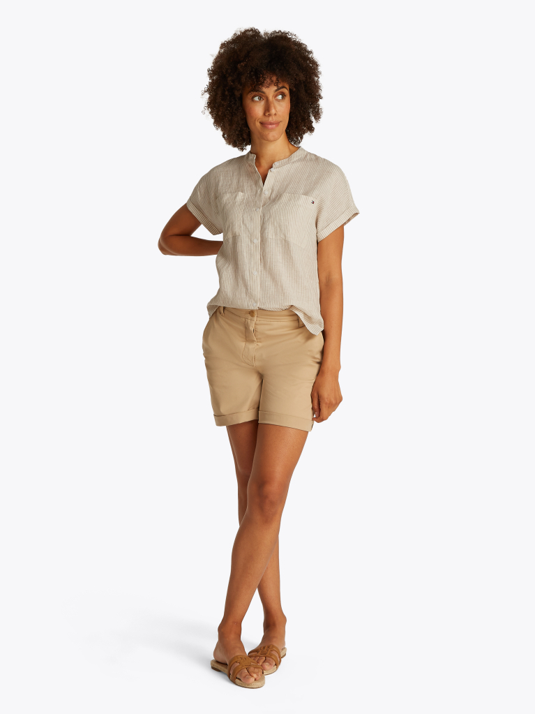 Multi Relaxed Fit Short Sleeve Linen Blouse  Women