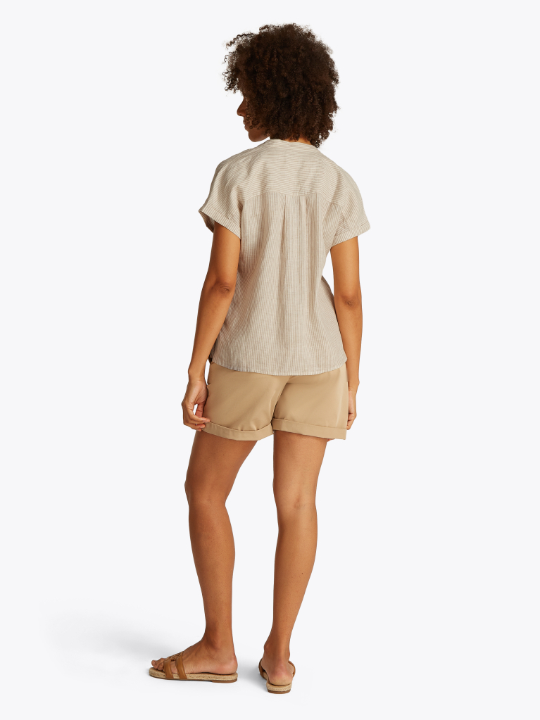 Multi Relaxed Fit Short Sleeve Linen Blouse  Women