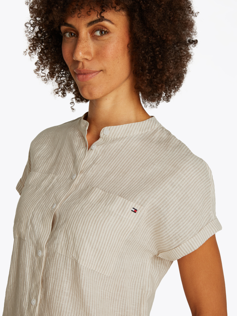 Multi Relaxed Fit Short Sleeve Linen Blouse  Women