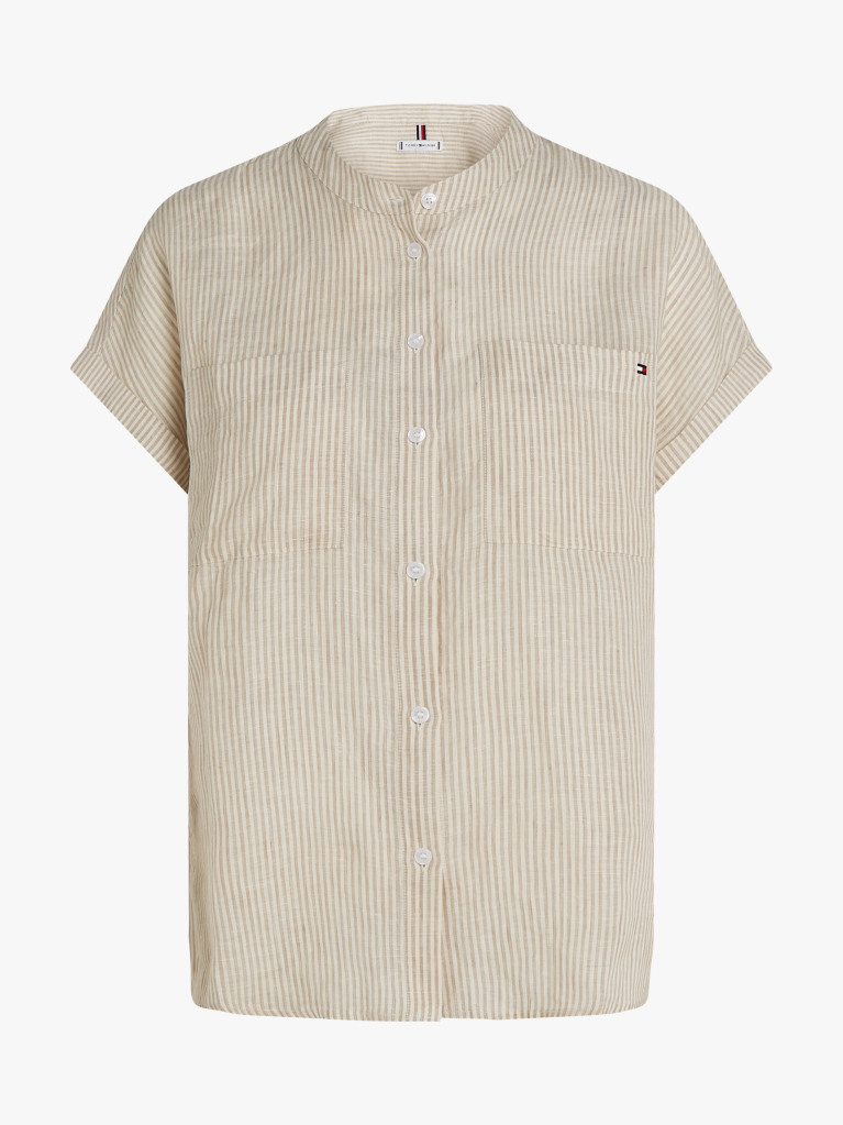 Multi Relaxed Fit Short Sleeve Linen Blouse  Women