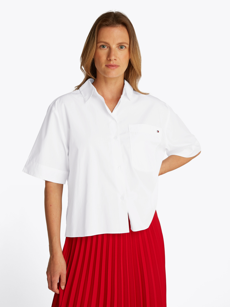 White Poplin Boxy Fit Shirt  Women