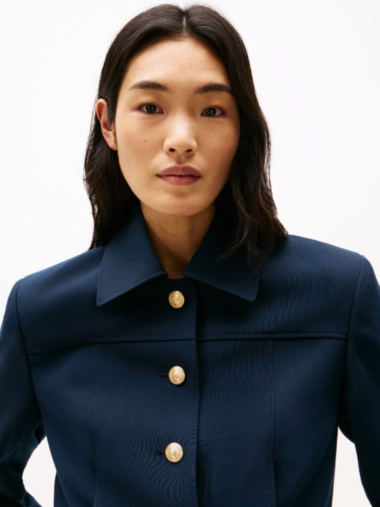 Blue Gold-Tone Button Slim Jacket  Women