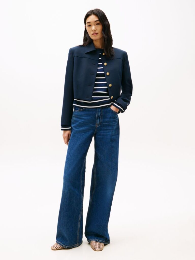 Blue Gold-Tone Button Slim Jacket  Women