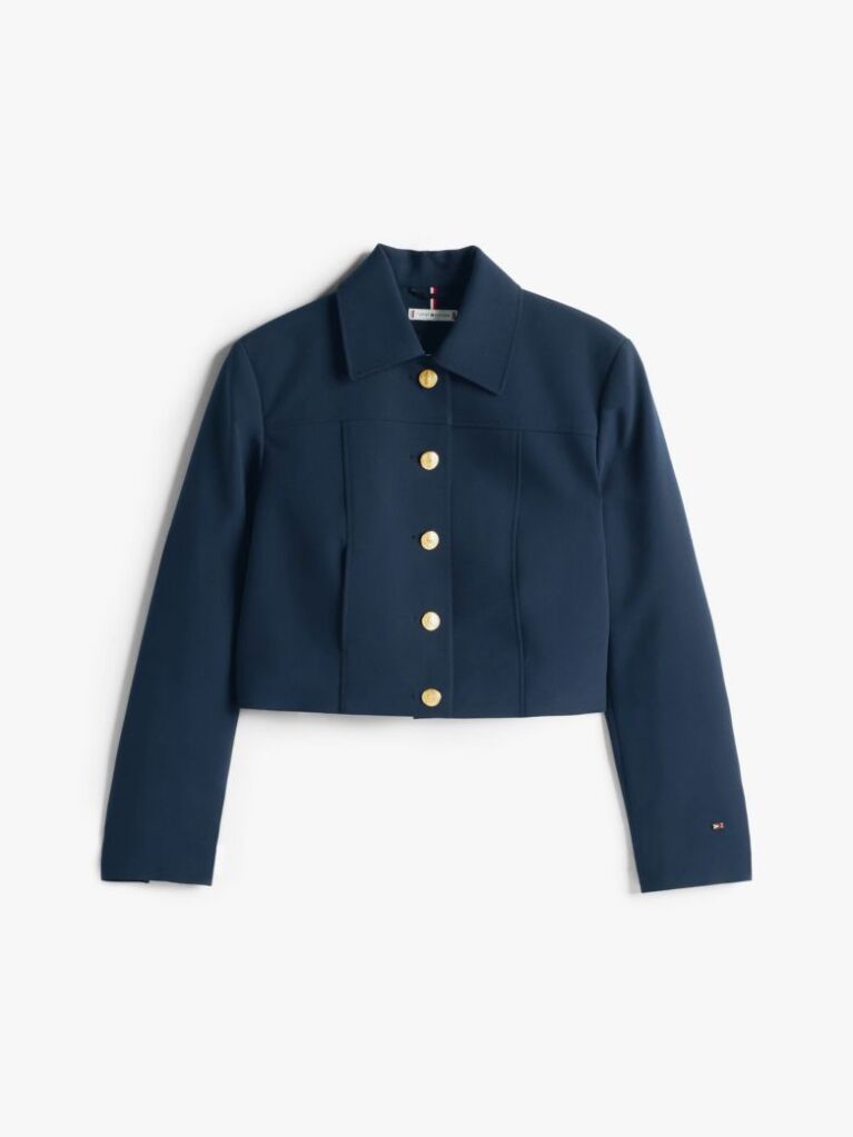 Blue Gold-Tone Button Slim Jacket  Women