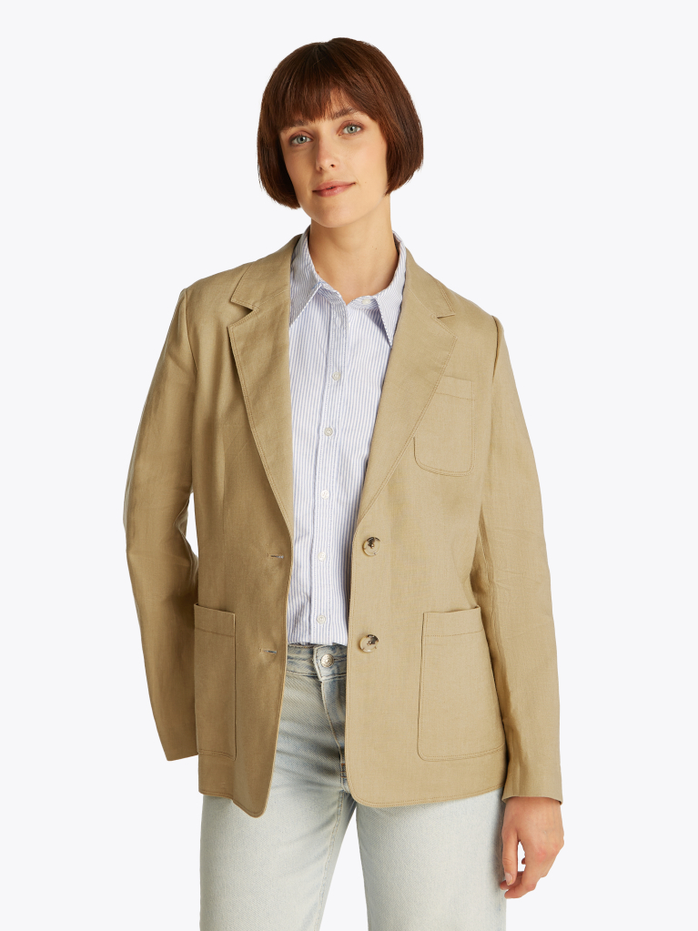 Brown Regular Fit Linen Blend Blazer  Women