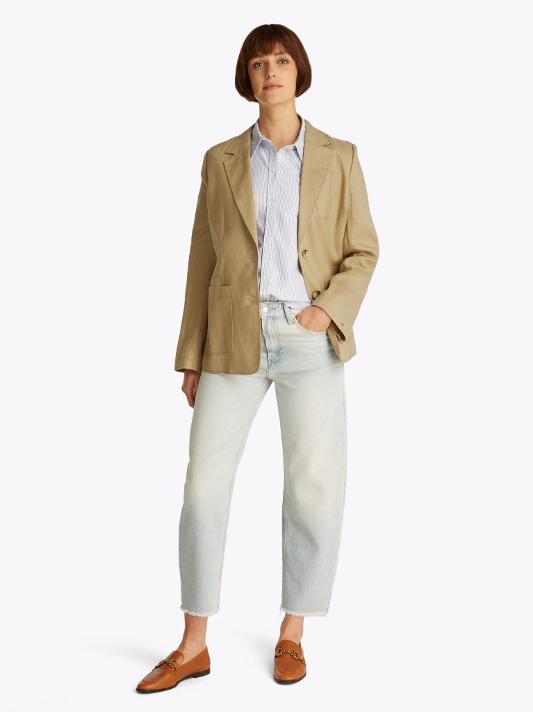 Brown Regular Fit Linen Blend Blazer  Women