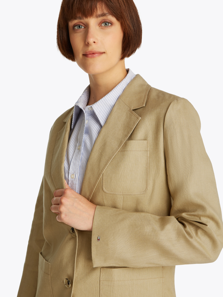 Brown Regular Fit Linen Blend Blazer  Women