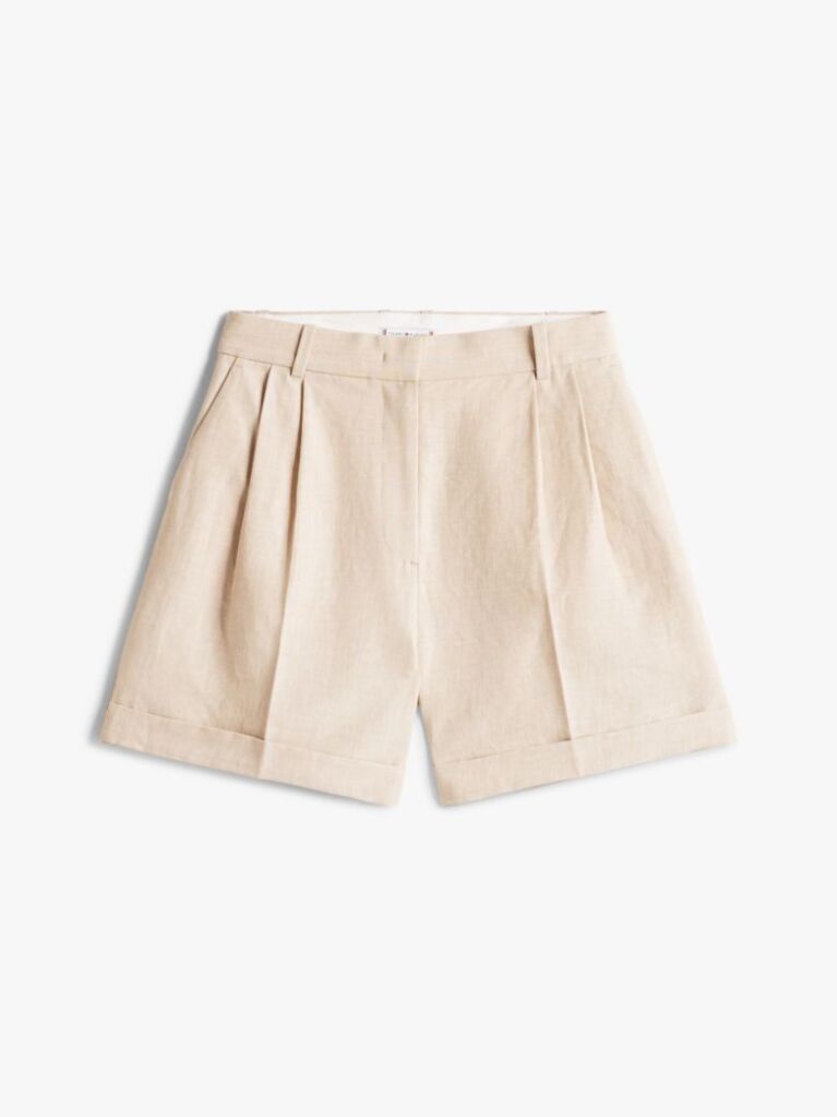 Beige Pleated Bermuda Shorts  Women