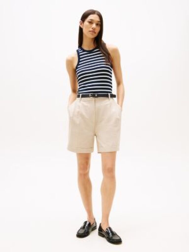 Beige Pleated Bermuda Shorts  Women