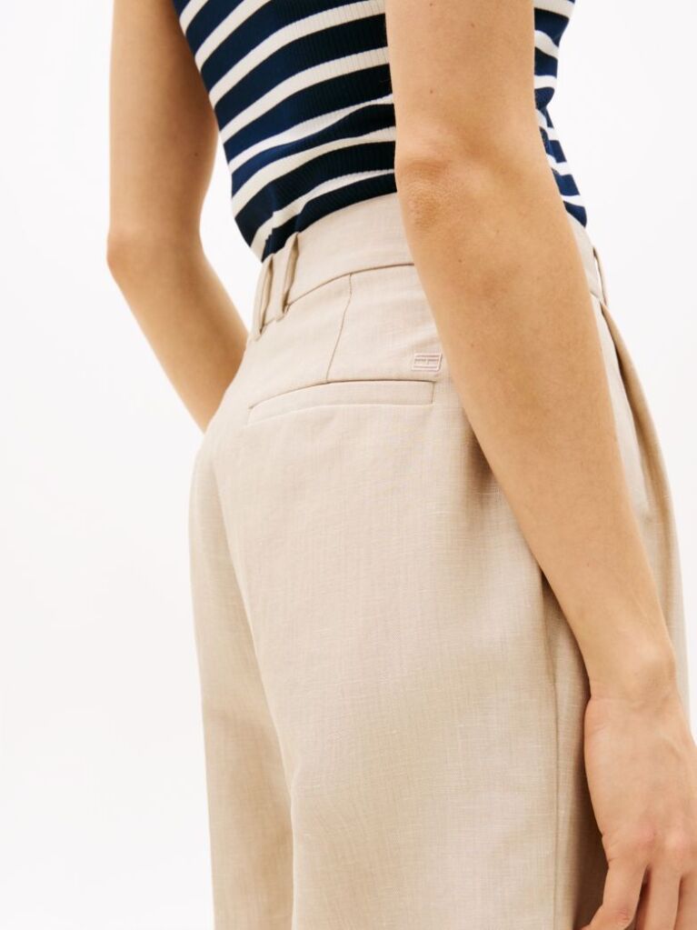 Beige Pleated Bermuda Shorts  Women