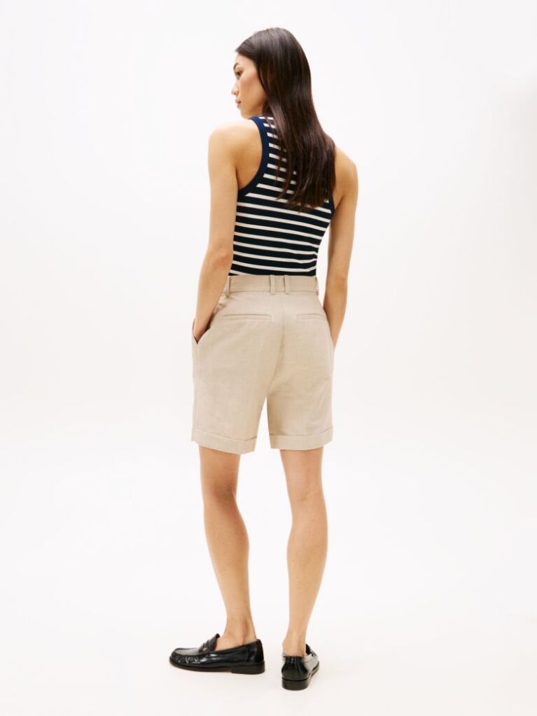 Beige Pleated Bermuda Shorts  Women