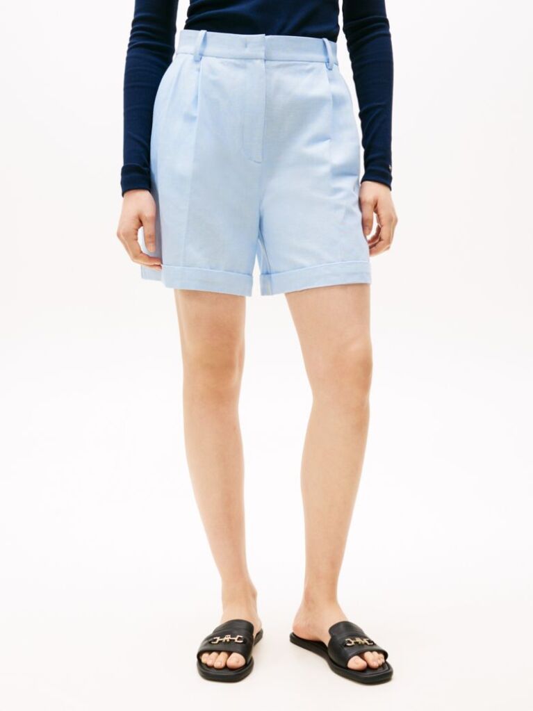 Blue Pleated Bermuda Shorts  Women