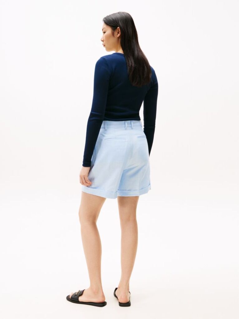 Blue Pleated Bermuda Shorts  Women