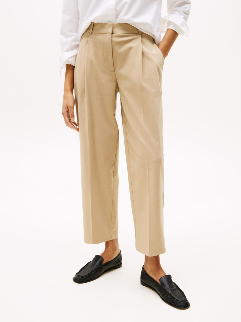 Μπεζ Χαμηλόμεσο Cropped Παντελόνι Σε Tapered Γραμμή  Γυναίκες