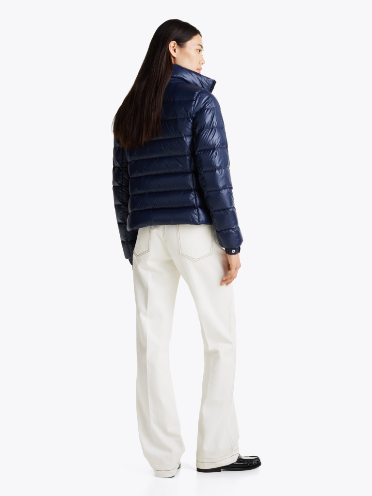 Blue Lightweight Down Glossy Puffer Jacket  Women