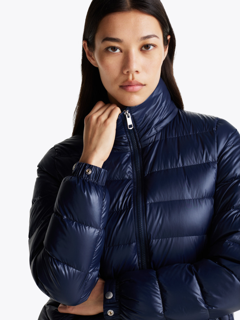 Blue Lightweight Down Glossy Puffer Jacket  Women