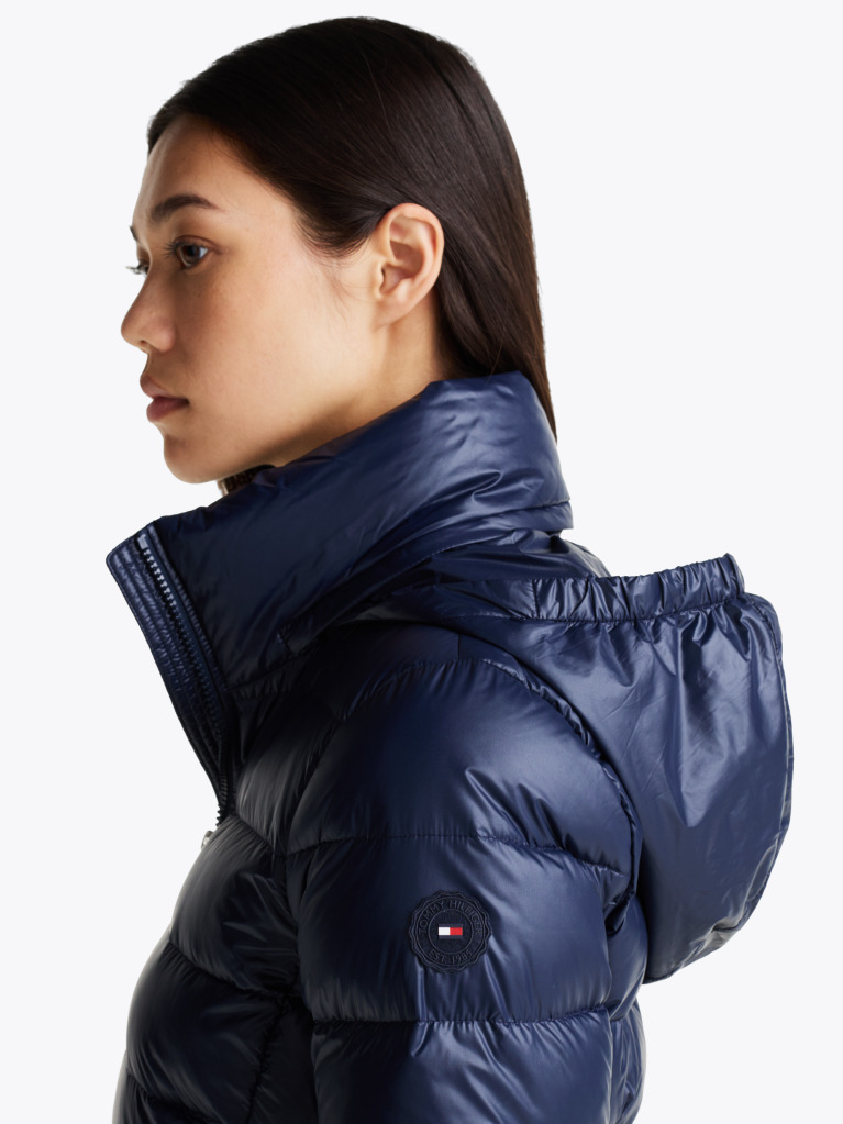 Blue Lightweight Down Glossy Puffer Jacket  Women