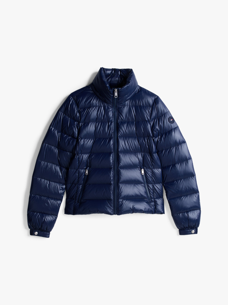 Blue Lightweight Down Glossy Puffer Jacket  Women