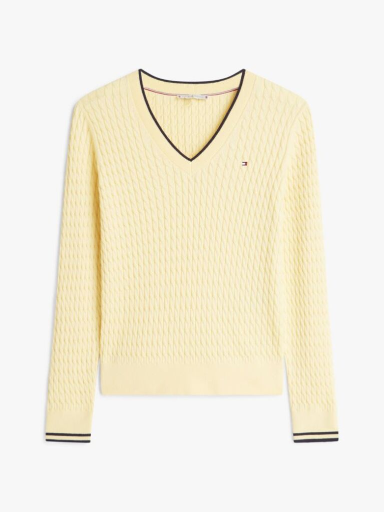 Yellow Cable Knit V-Neck Jumper  Women