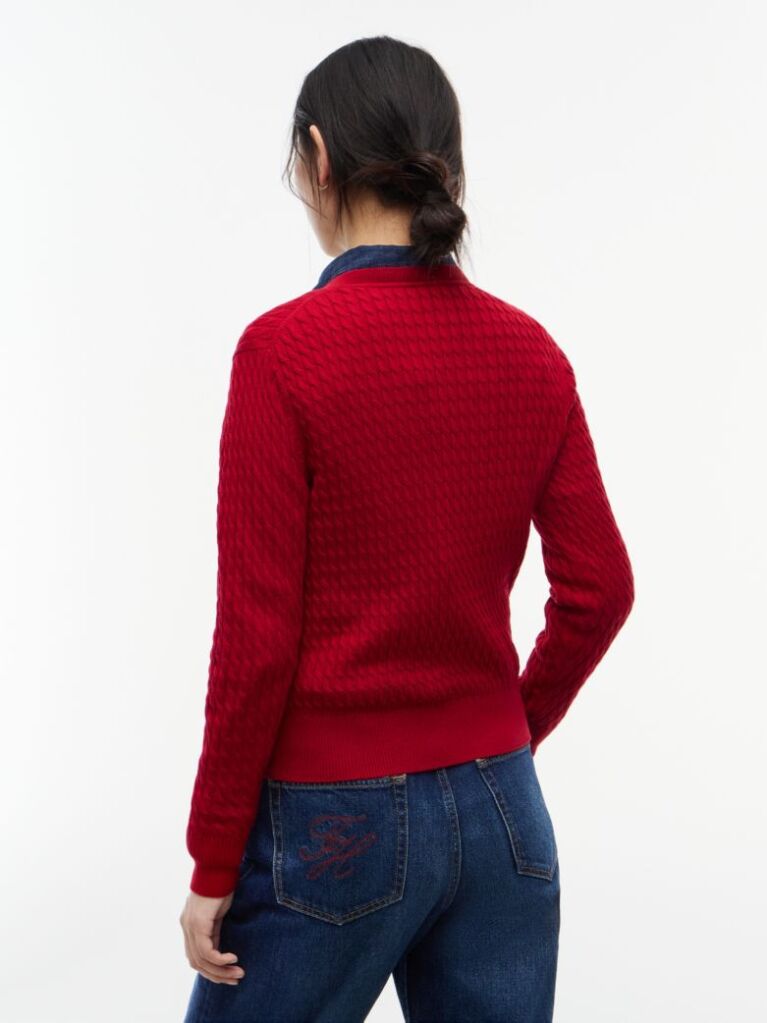 Red Cable Knit V-Neck Jumper  Women