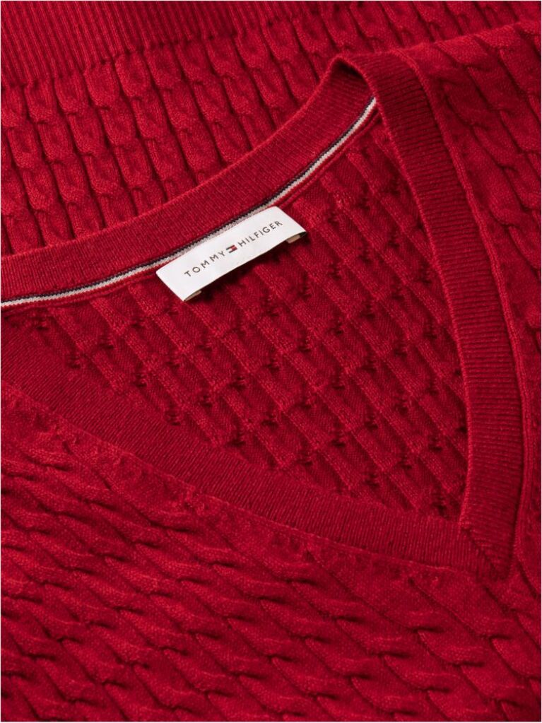 Red Cable Knit V-Neck Jumper  Women