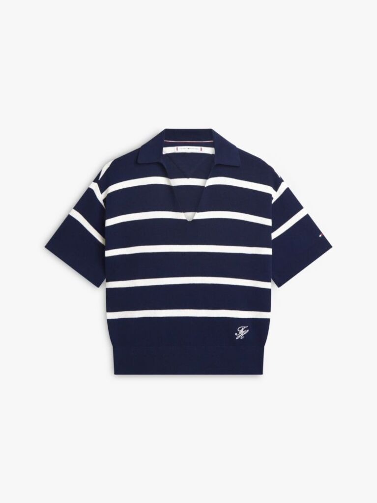 Multi Stripe Short Sleeve Polo Jumper  Women