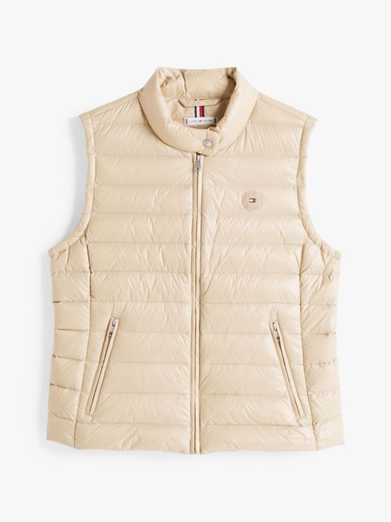 Beige Ultra Light Down Mock Neck Gilet  Women