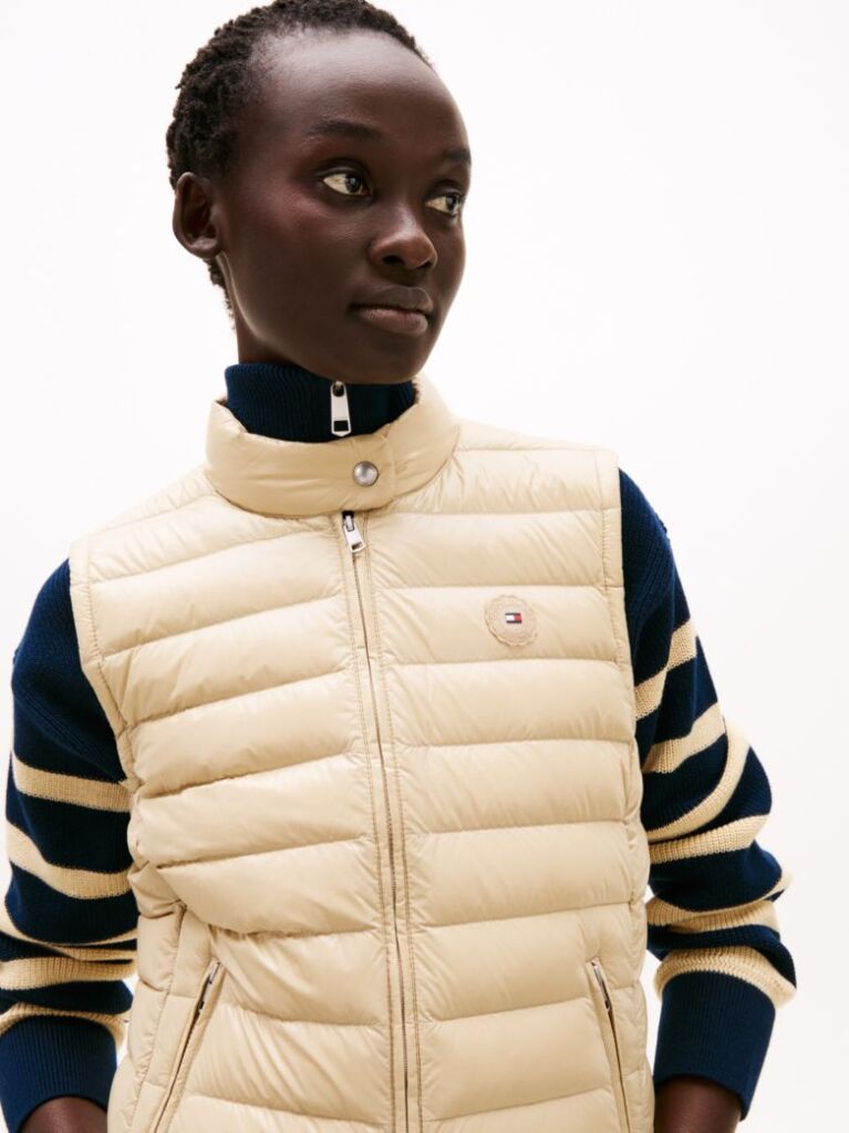 Beige Ultra Light Down Mock Neck Gilet  Women
