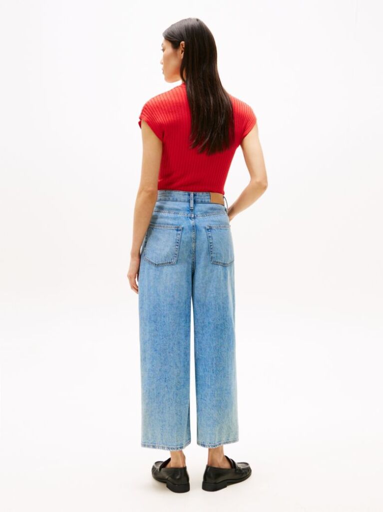 Blue High Rise Wide Leg Cropped Jeans  Women
