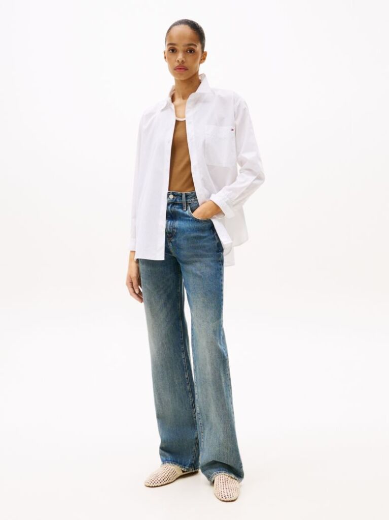 Άσπρο Oversized Πουκάμισο Από Ποπλίνα  Γυναίκες