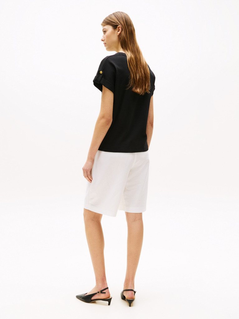 Black Gold Button Crew Neck T-Shirt  Women