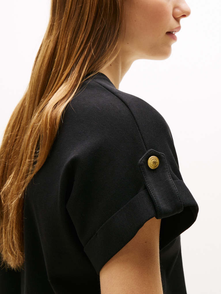 Black Gold Button Crew Neck T-Shirt  Women
