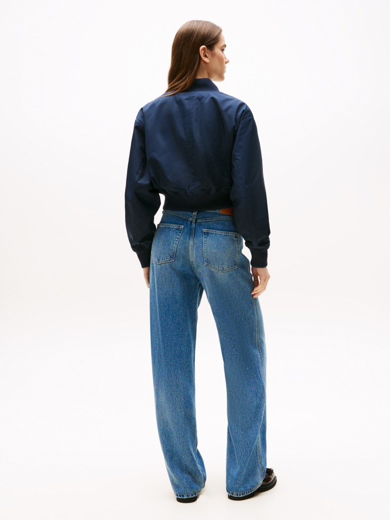 Blue Water Repellent Relaxed Short Bomber Jacket  Women
