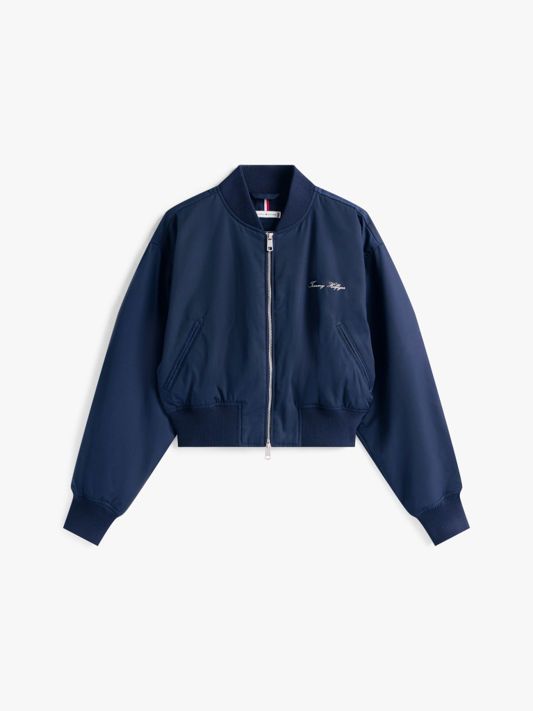 Blue Water Repellent Relaxed Short Bomber Jacket  Women