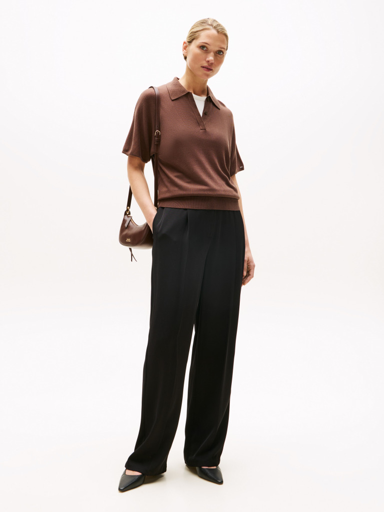 Brown Short Sleeve Polo Jumper With Silk  Women