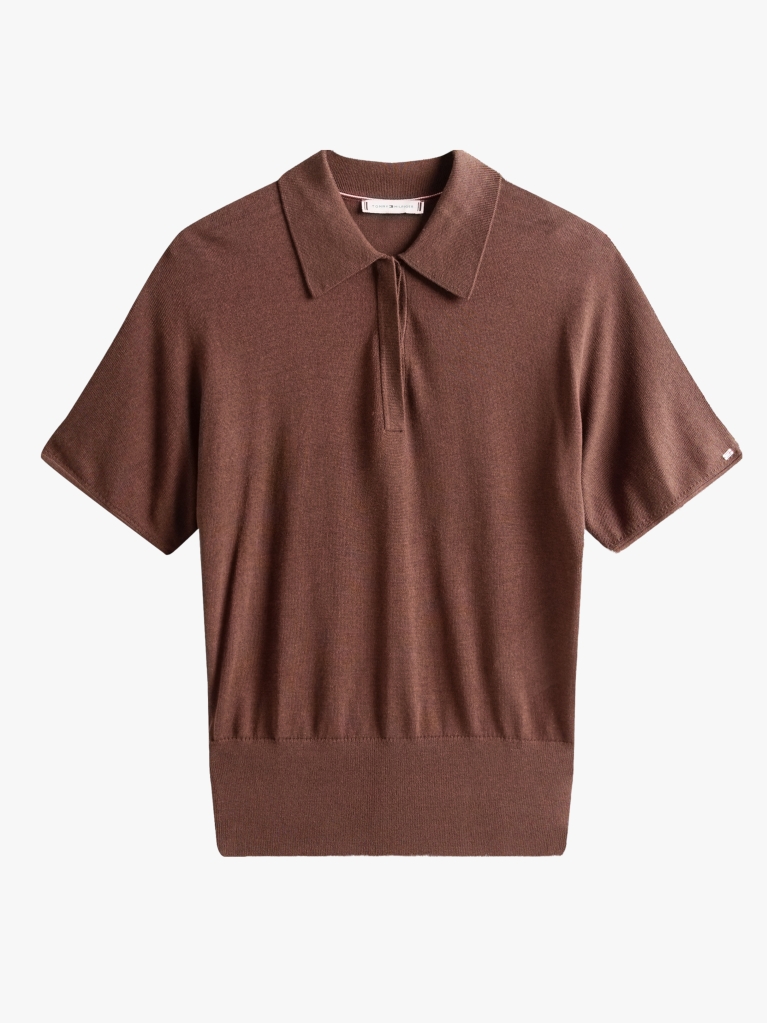 Brown Short Sleeve Polo Jumper With Silk  Women