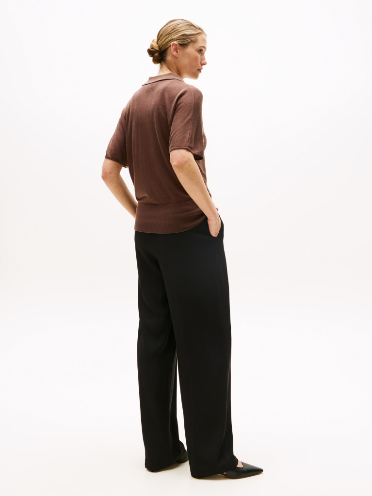 Brown Short Sleeve Polo Jumper With Silk  Women