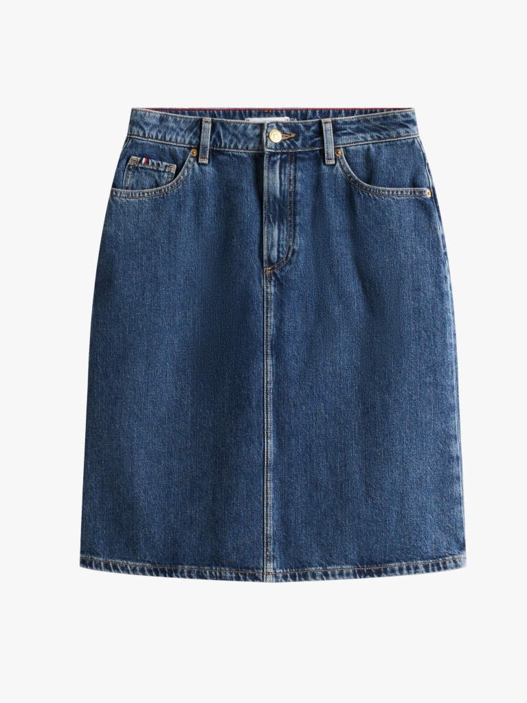 Blue Mid Rise Denim Straight Skirt  Women