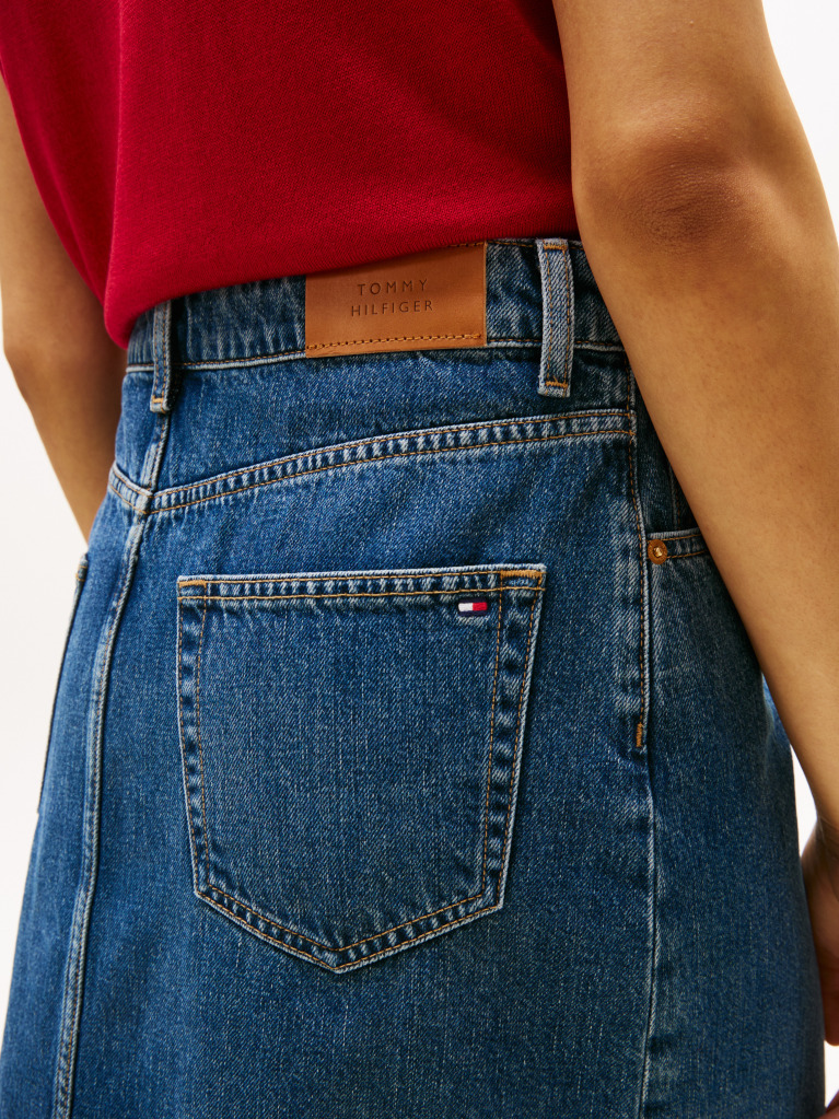Blue Mid Rise Denim Straight Skirt  Women