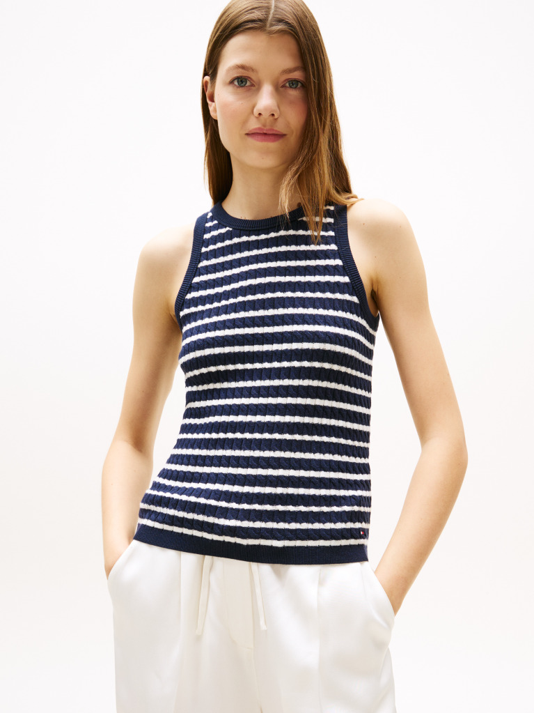 Multi Cable Knit Sleeveless Slim Jumper  Women