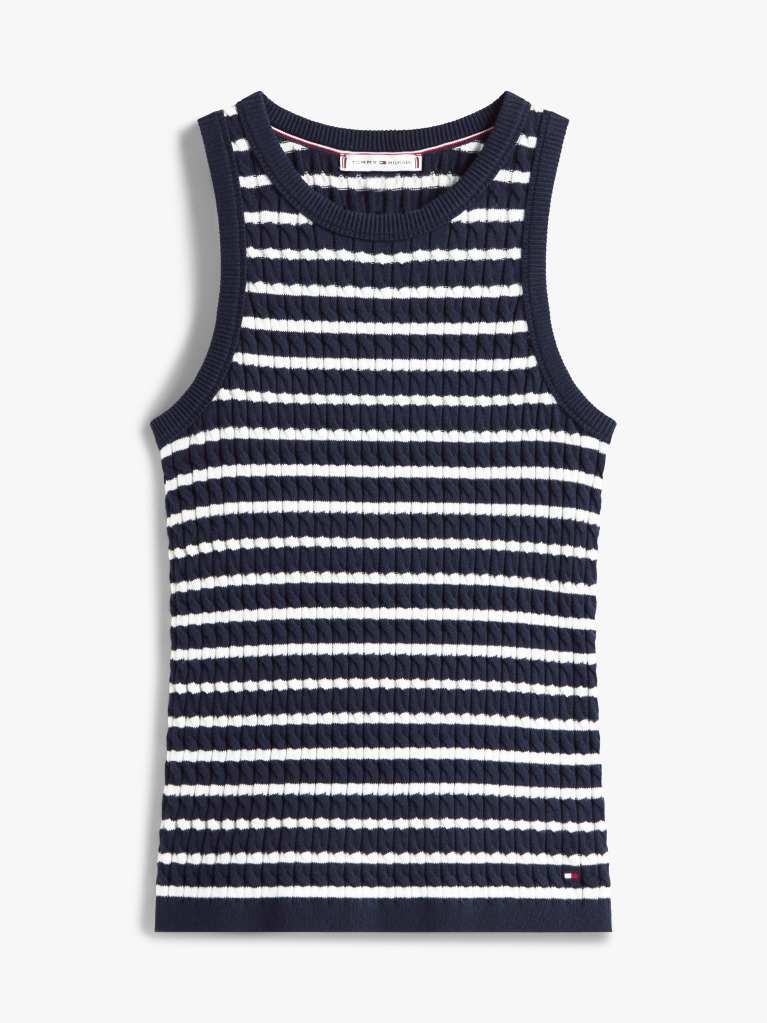 Multi Cable Knit Sleeveless Slim Jumper  Women