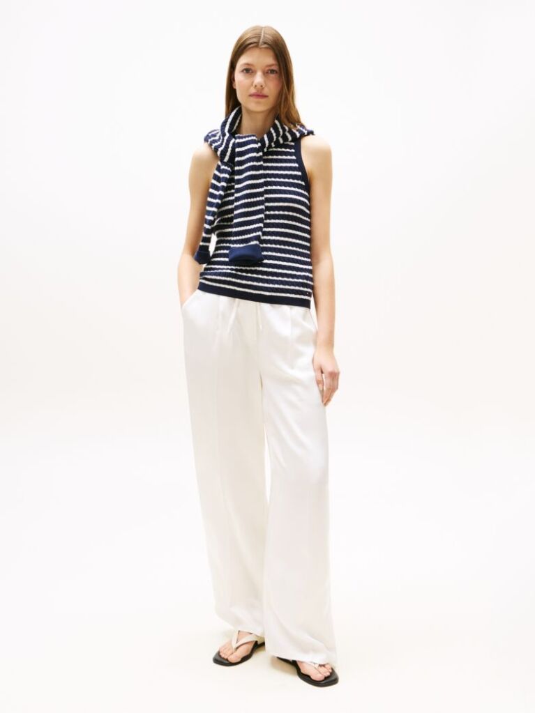 Multi Cable Knit Sleeveless Slim Jumper  Women