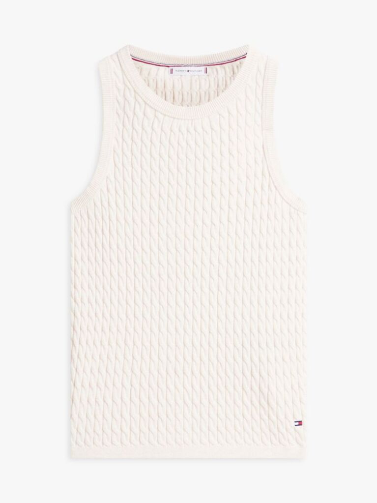 Beige Cable Knit Sleeveless Slim Jumper  Women