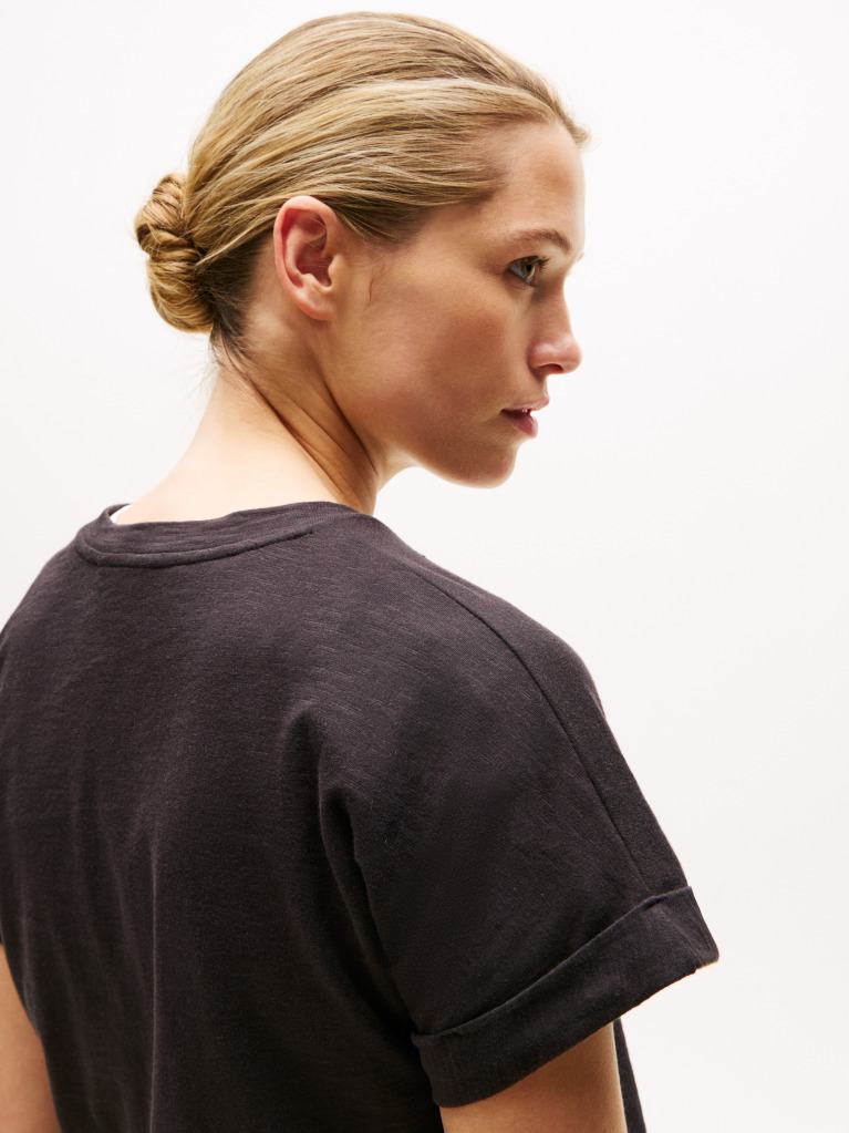 Black Textured Crew Neck T-Shirt  Women