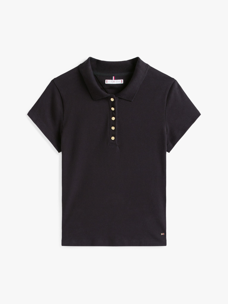 Black Gold-Tone Button Slim Fit Polo Shirt  Women
