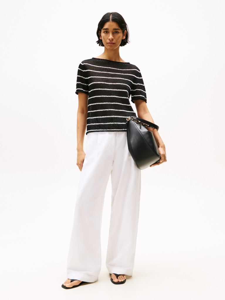 White Wide Leg Trousers With Linen  Women
