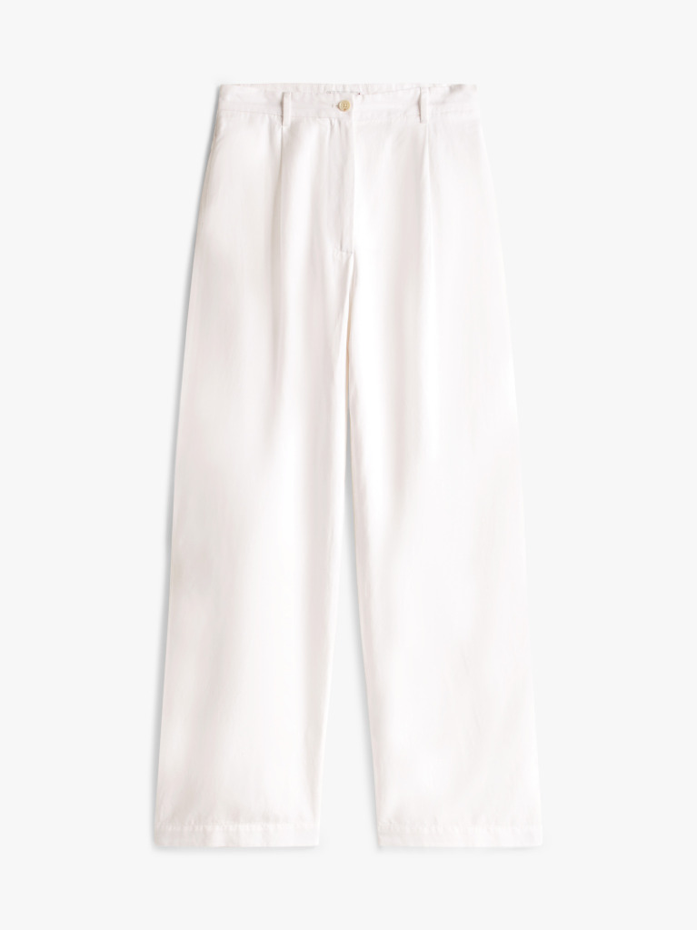 White Wide Leg Trousers With Linen  Women