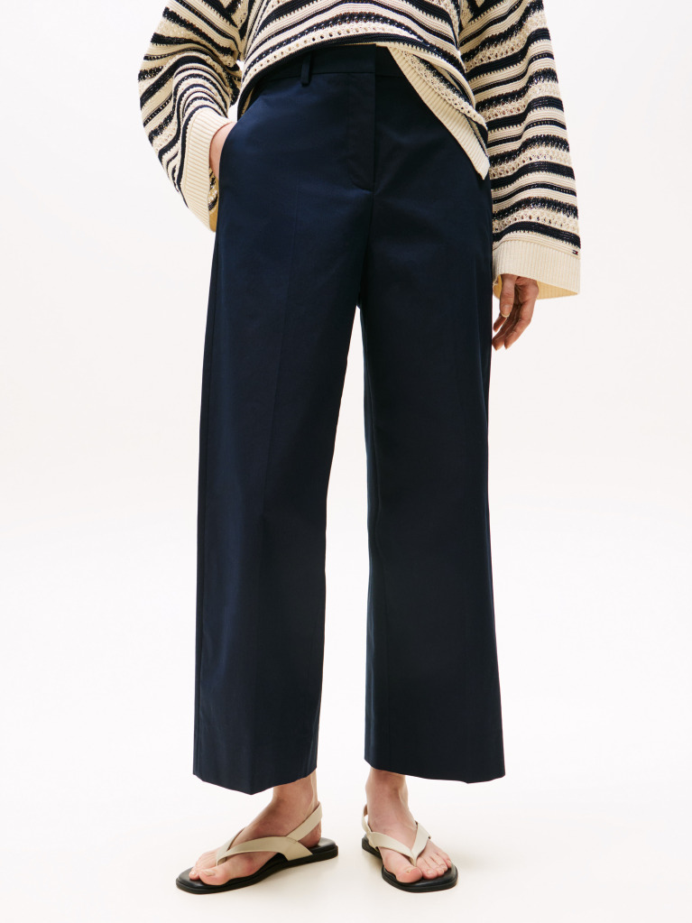 Blue Pressed Wide Leg Ankle Chinos  Women