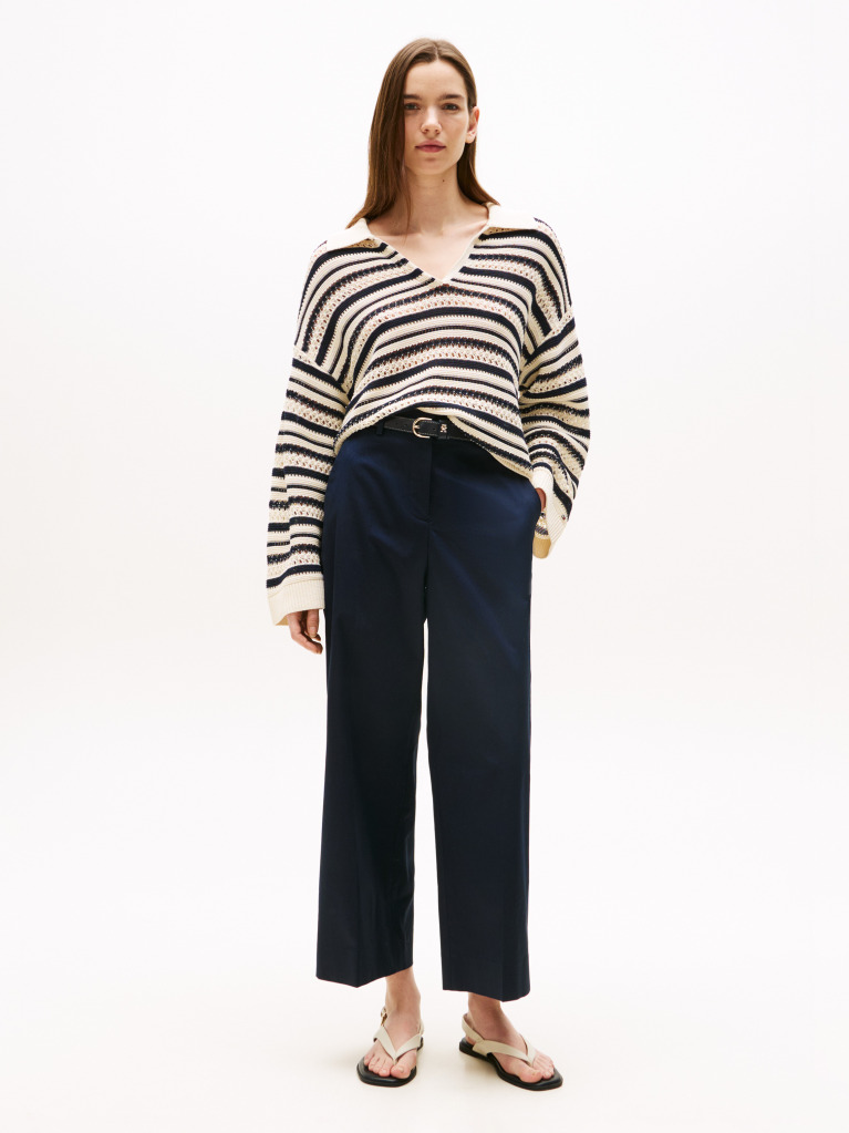 Blue Pressed Wide Leg Ankle Chinos  Women